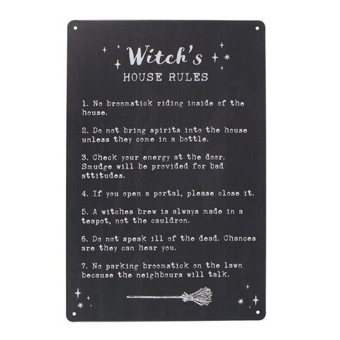 Witchs House Rules Metal Skilti