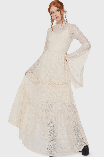 Hecate Lace Maxi Kjóll - Hvítur