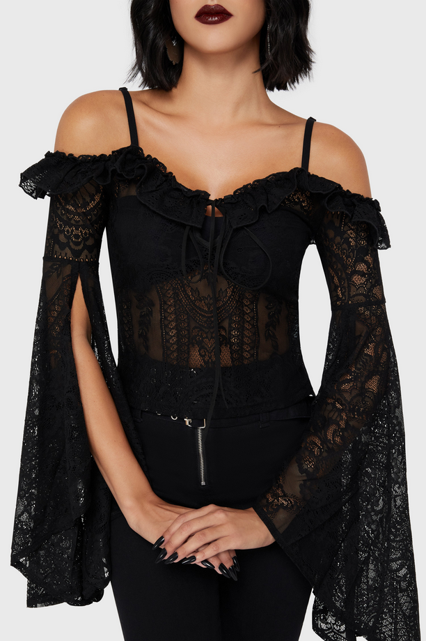 Breathless Lace Bardot Toppur - Svartur
