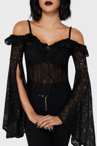 Breathless Lace Bardot Toppur - Svartur