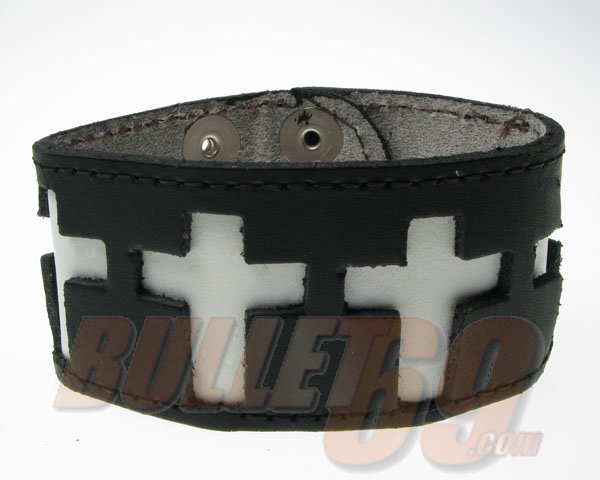 Crucifix armband, leður