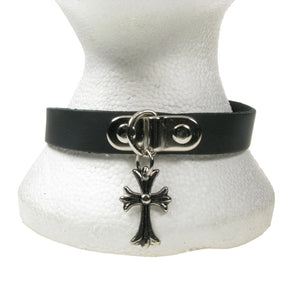 Crucifix Leður Choker