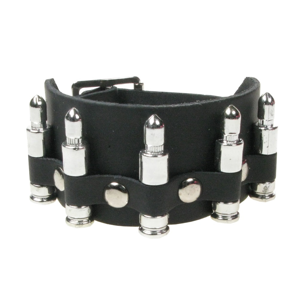 2 Row Bullet Leather Wristband