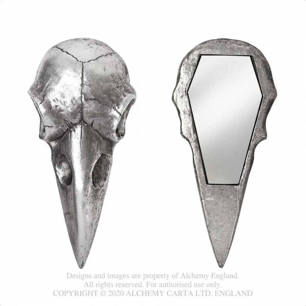 Silver Raven Skull Spegill